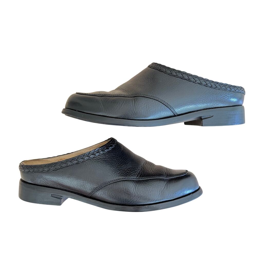 Ariat Black Slip‑On Clogs Braided Edge Leather Mules Women’s Size 8.5